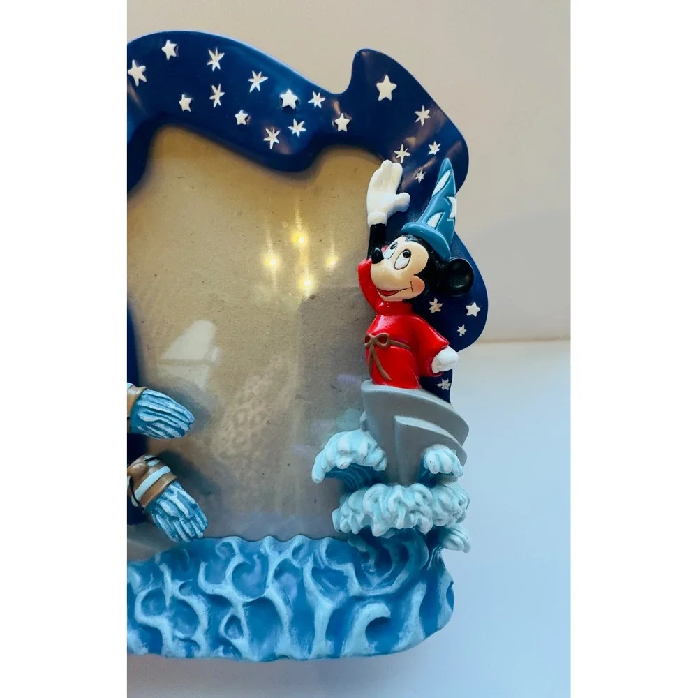 Disney Sorcerer Mickey Mouse Fantasia Picture Frame Sculpted Resin 3D Vintage
